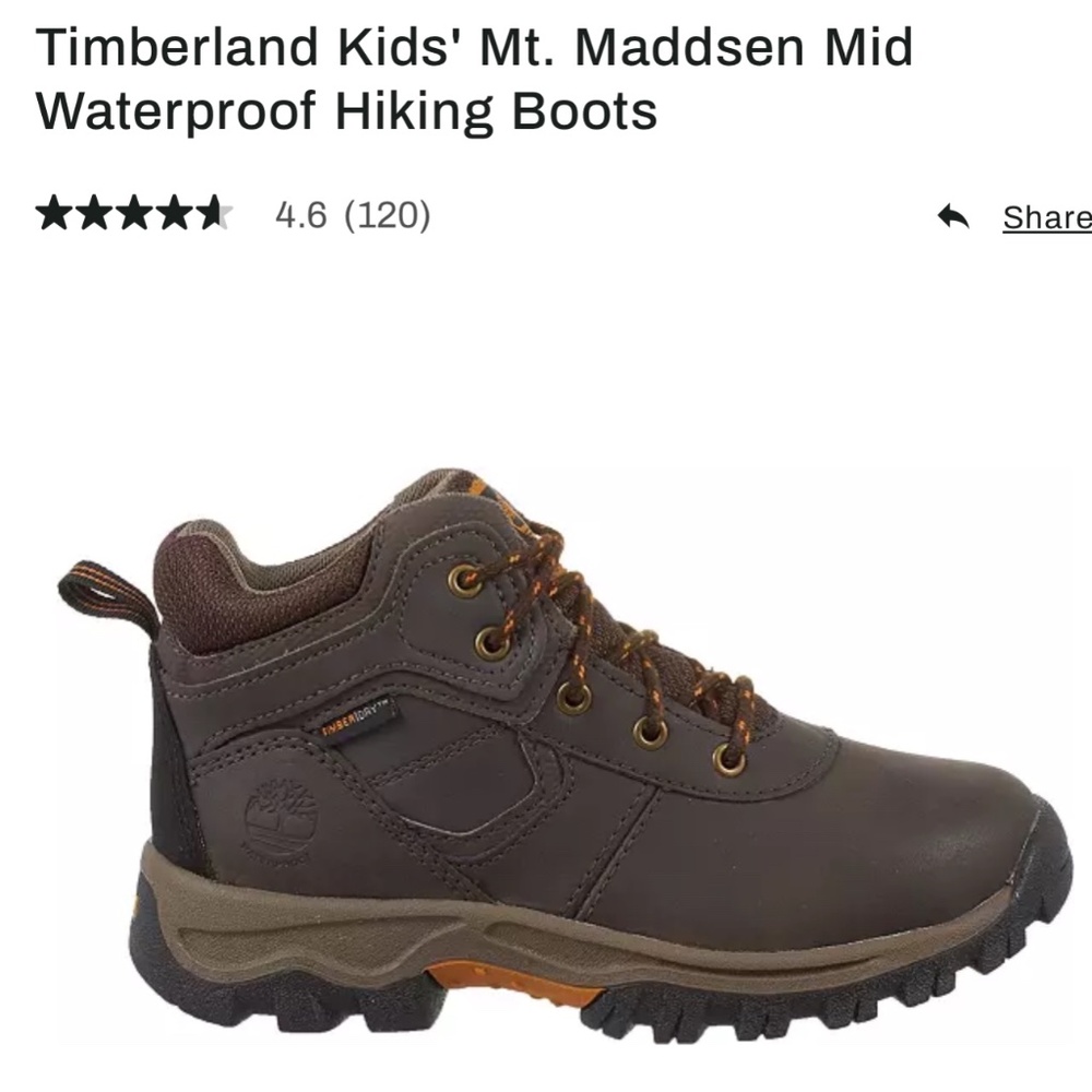 Timberland Kids' Boy Mt. Maddsen Mid Waterproof Hiking Boots